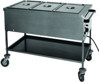 Chariot inox bain-marie 3 cuves bacs GN1/1-150