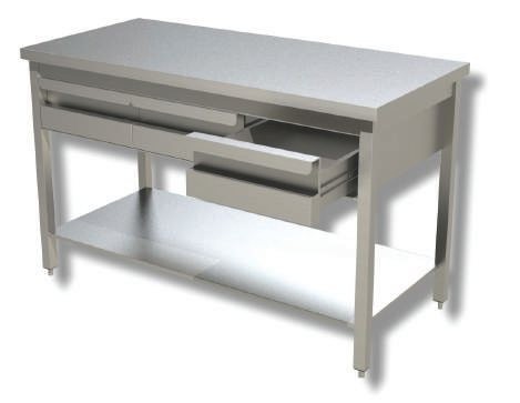 table inox centrale 2 tiroirs étagère L1200-L700