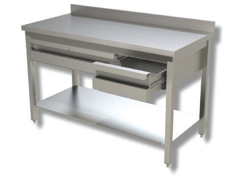 table inox adossée 2 tiroirs étagère L1000-L700